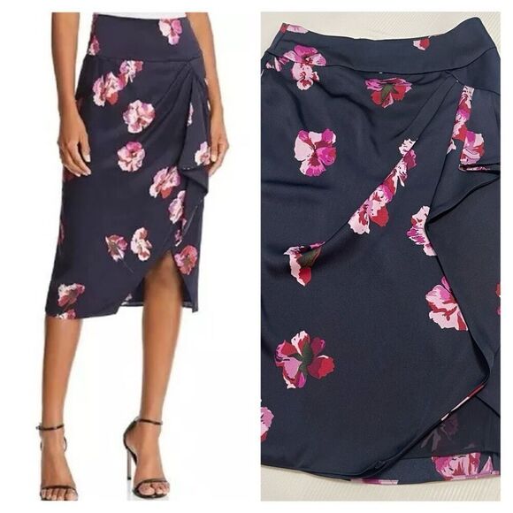 JOIE Alphina Front Drape Floral Print Knee Length Skirt Size 2 - Picture 1 of 10